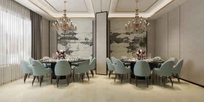 简欧餐厅包厢3D模型下载